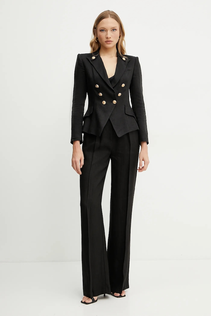 Elisabetta Franchi marynarka lniana GI16252E2 czarny SS25