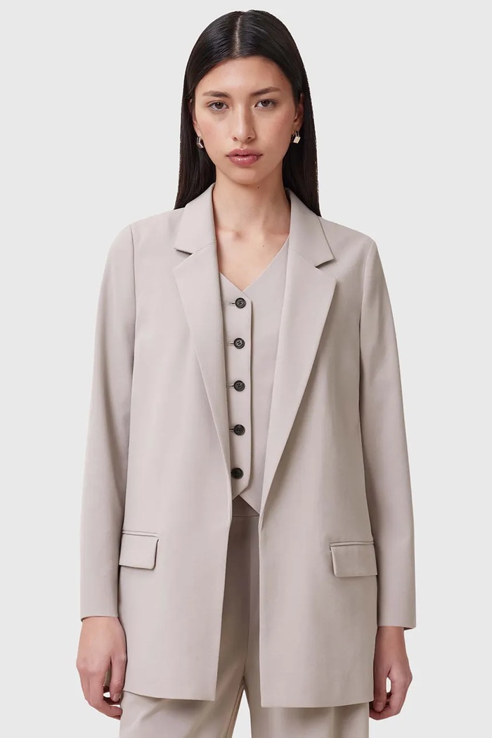 AllSaints marynarka damska z wiskozą ALEIDA tkanina beżowy W003QC