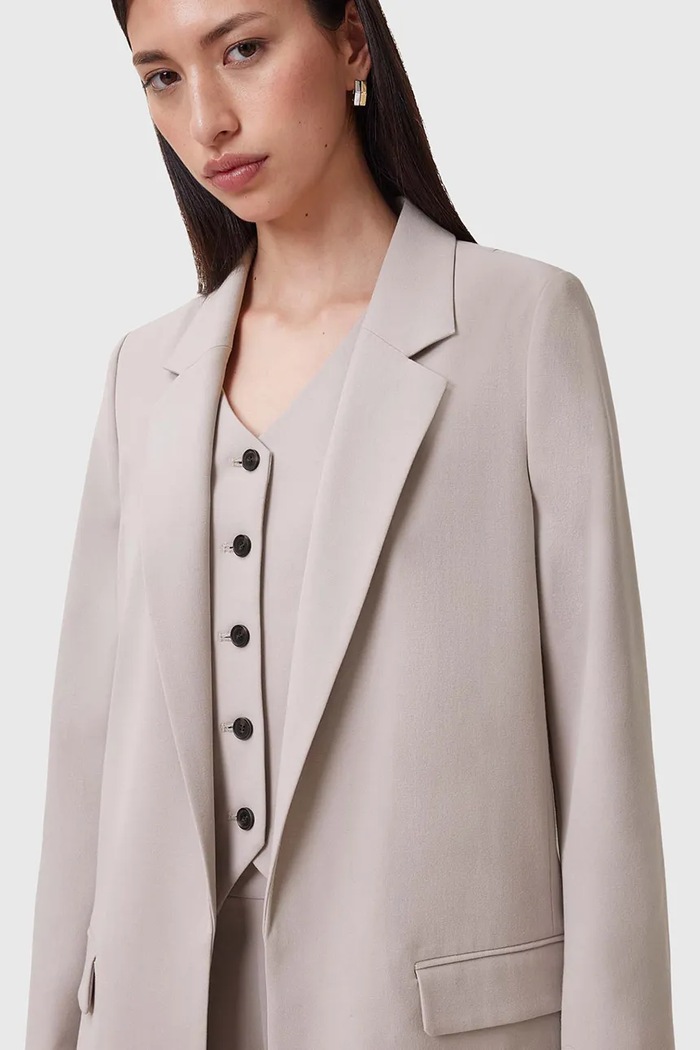 AllSaints marynarka damska z wiskozą ALEIDA W003QC beżowy SS25