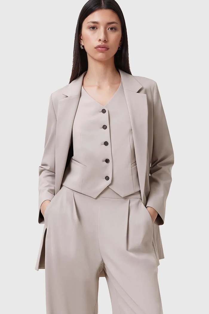 AllSaints marynarka damska z wiskozą ALEIDA beżowy W003QC