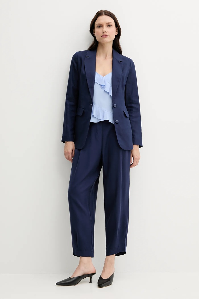 United Colors of Benetton marynarka z domieszką lnu 25BVDW036 granatowy SS25