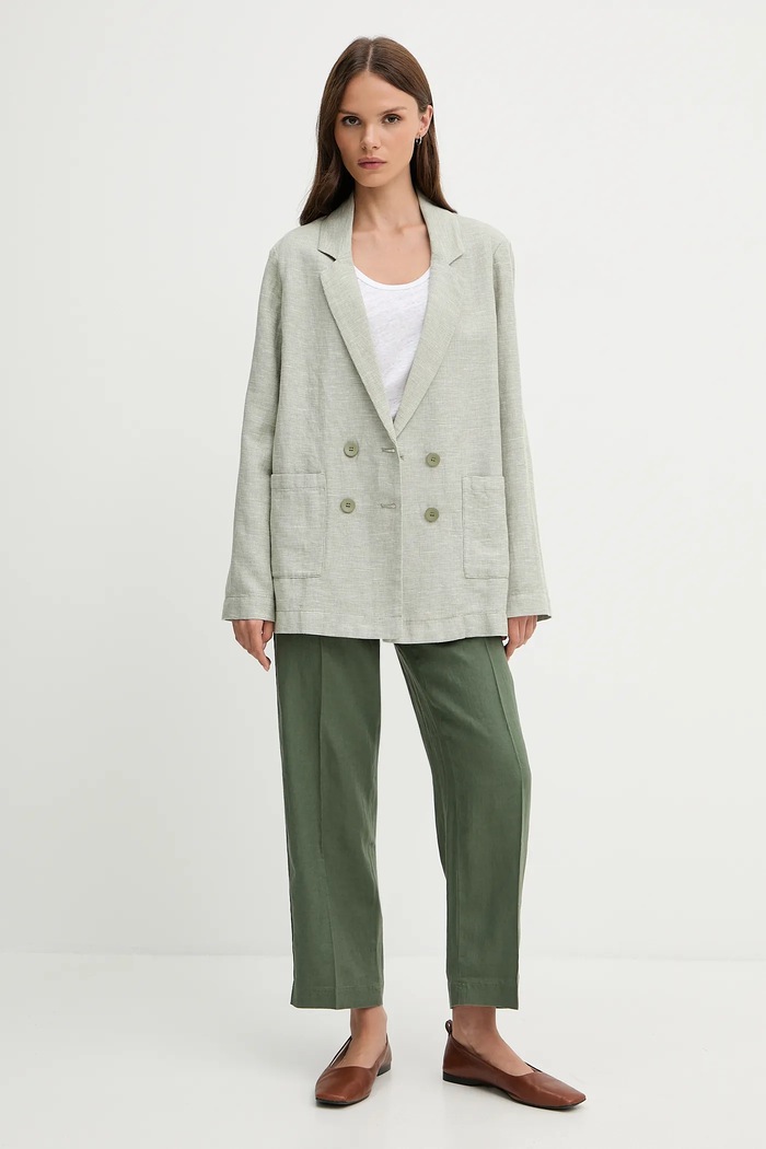 United Colors of Benetton Marynarka lniana 265XDW035 zielony SS25