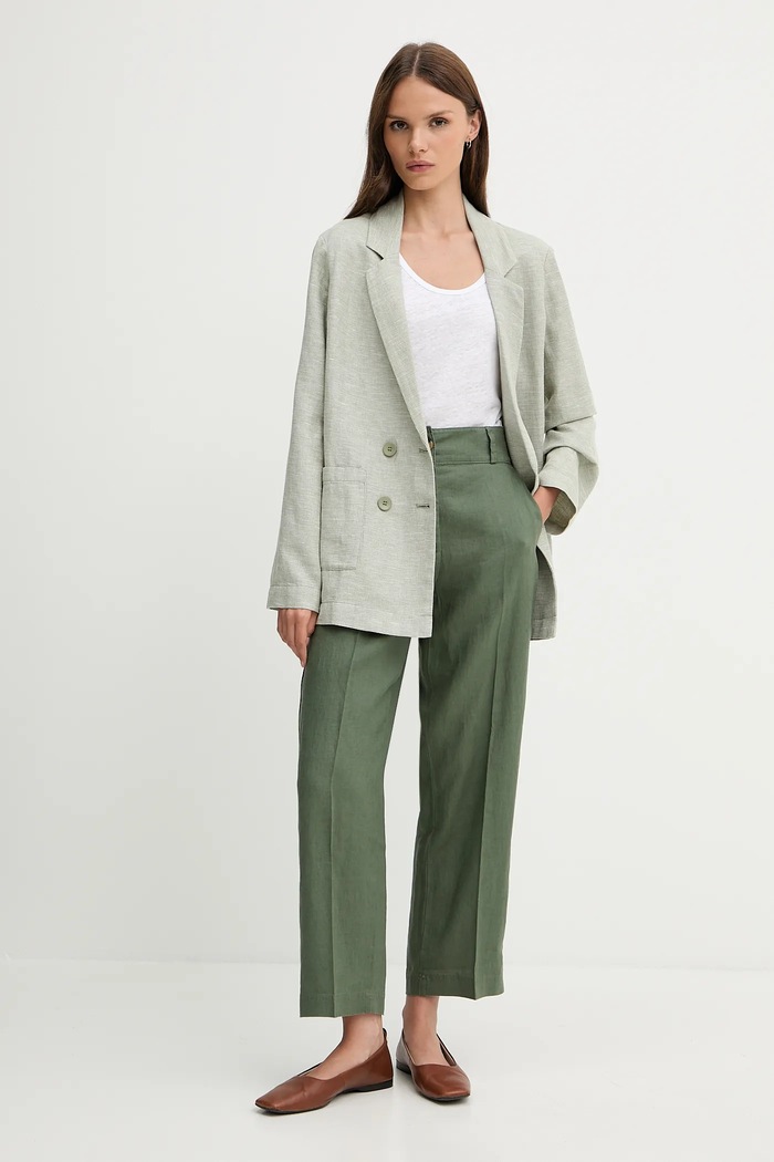 Marynarka lniana United Colors of Benetton zielony 265XDW035