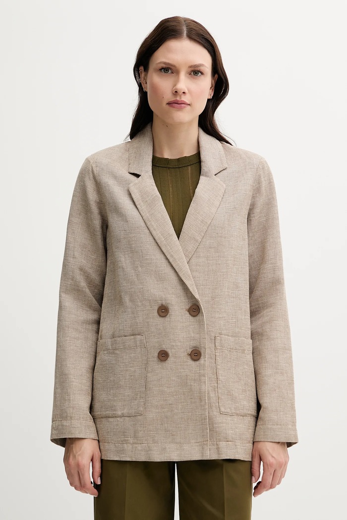 United Colors of Benetton marynarka lniana tkanina beżowy 265XDW035