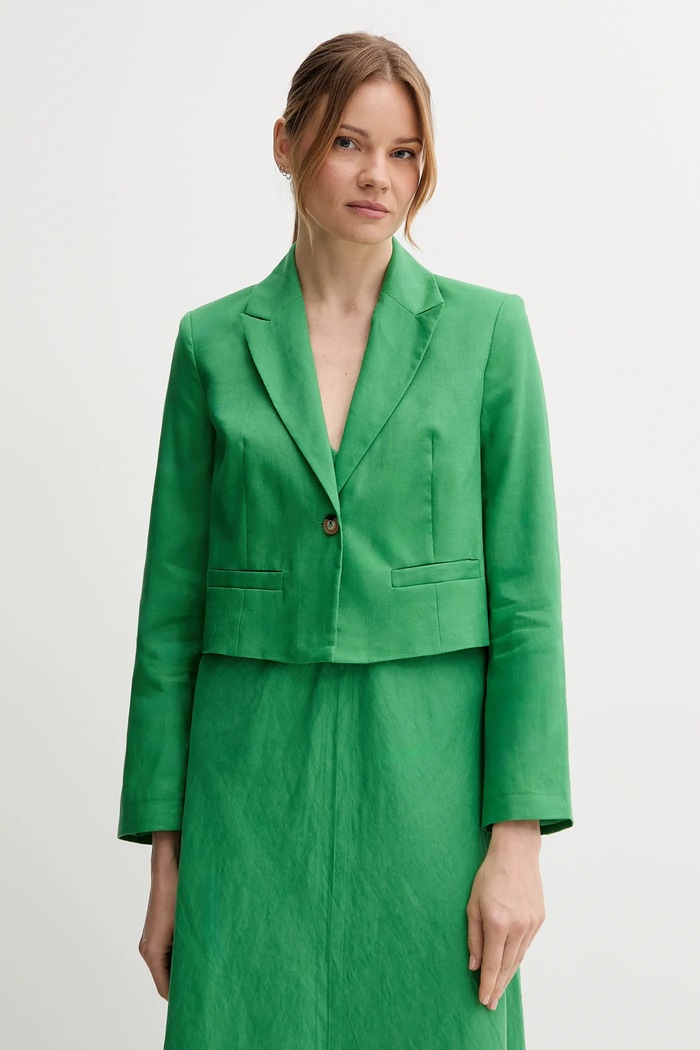 Ľanové sako United Colors of Benetton látka zelená 2AGHDW037