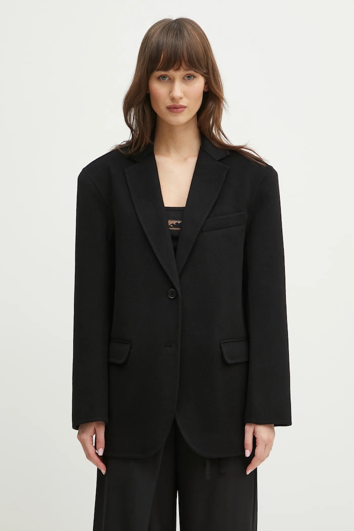 Vuneni sako Anine Bing Quinn Blazer jednoredni crna A.01.7073