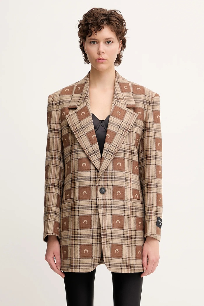 Marine Serre wool blazer Moon Checks Jacquard Boxy fabric brown UJA066A.CWOV0064