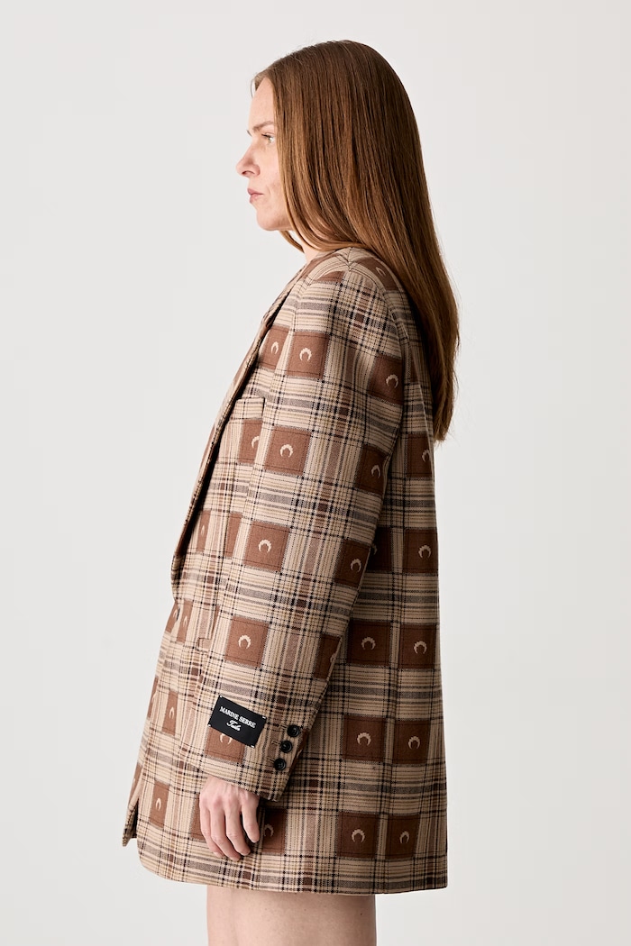 Marine Serre Moon Checks Jacquard Boxy marynarka jednorzędowa z wełną damska UJA066A.CWOV0064 brązowy SS25