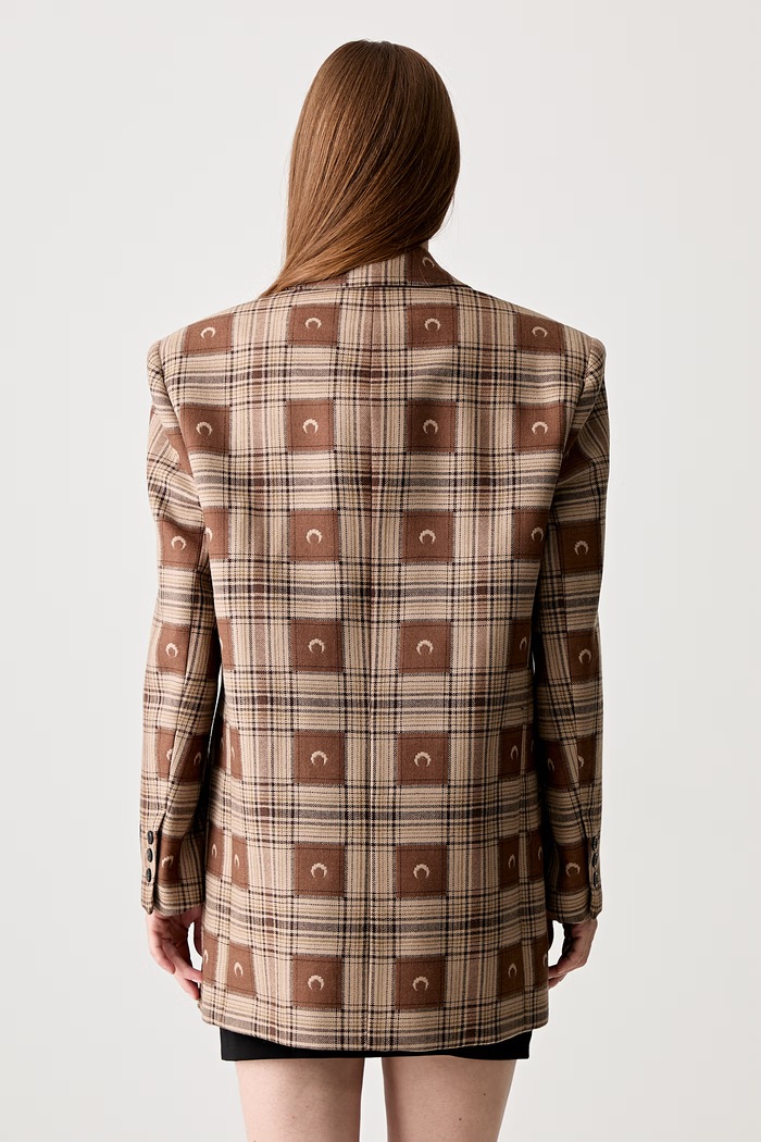 Oblečenie Marine Serre Moon Checks Jacquard Boxy jednoradové sako s vlnou dámske UJA066A.CWOV0064 hnedá