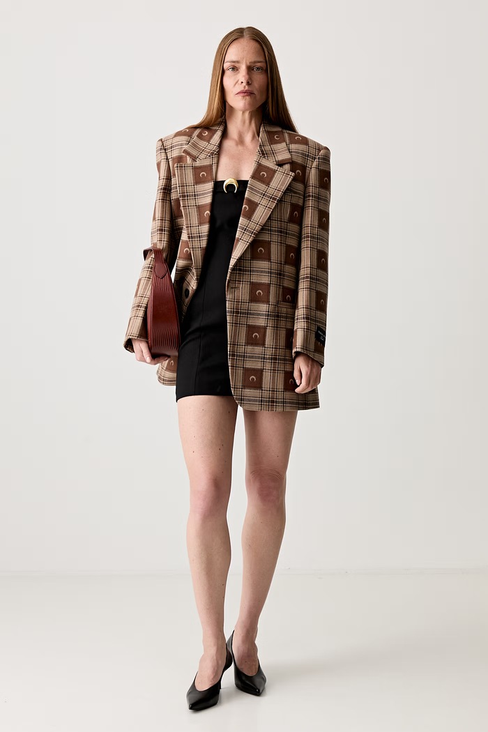 Marine Serre Moon Checks Jacquard Boxy single-breasted suit jacket with wool Women's UJA066A.CWOV0064