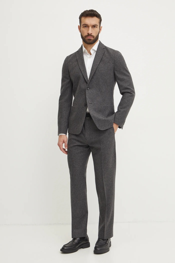Vlněné sako Calvin Klein K10K113923 šedá SS25