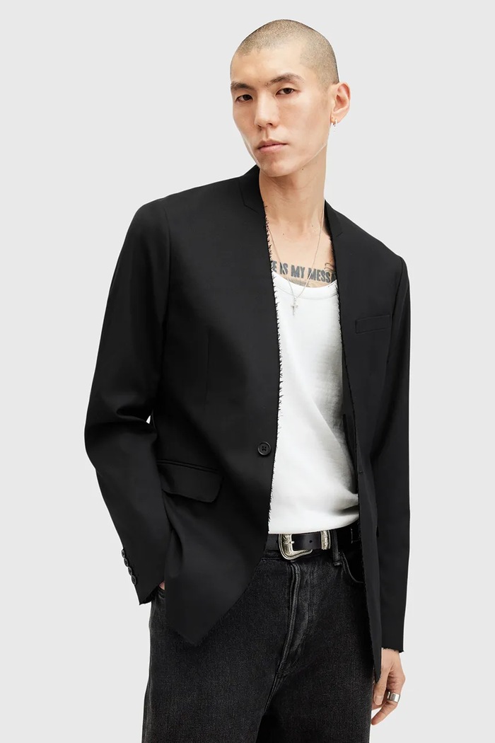 Μπλέιζερ με μίγμα μαλλιού AllSaints WREN slim μαύρο M007QB