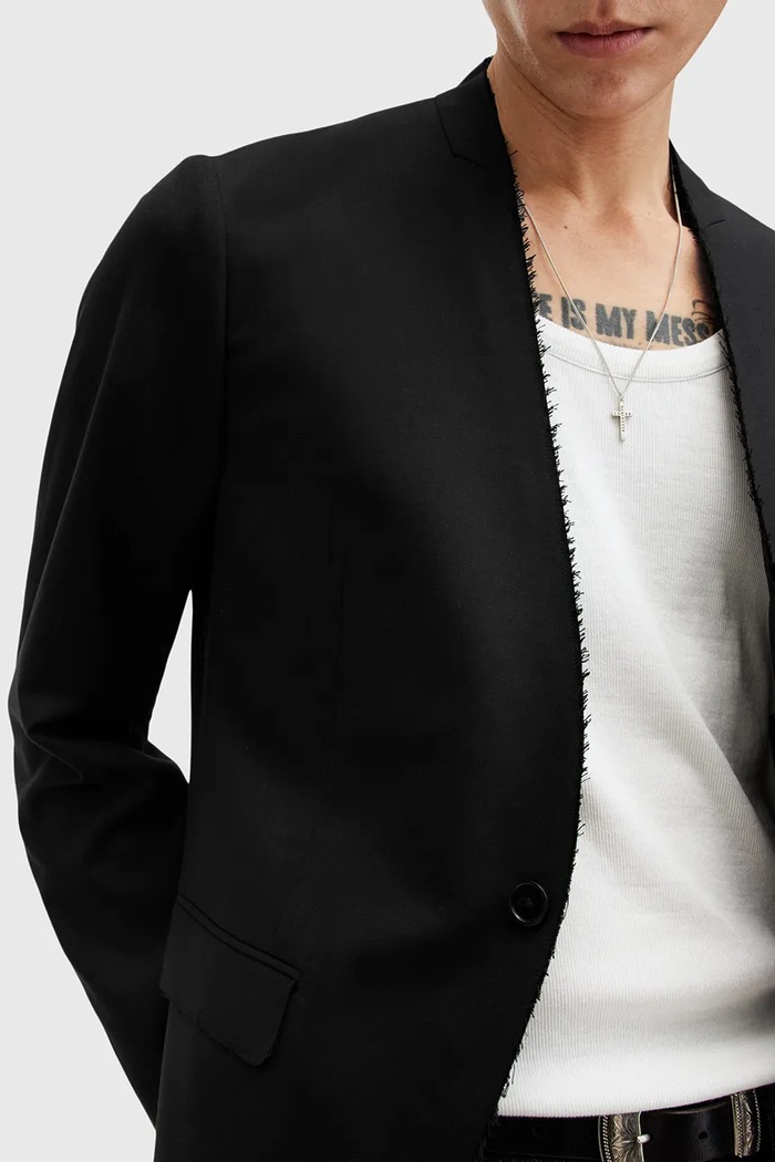 Μπλέιζερ με μίγμα μαλλιού AllSaints WREN M007QB μαύρο SS25