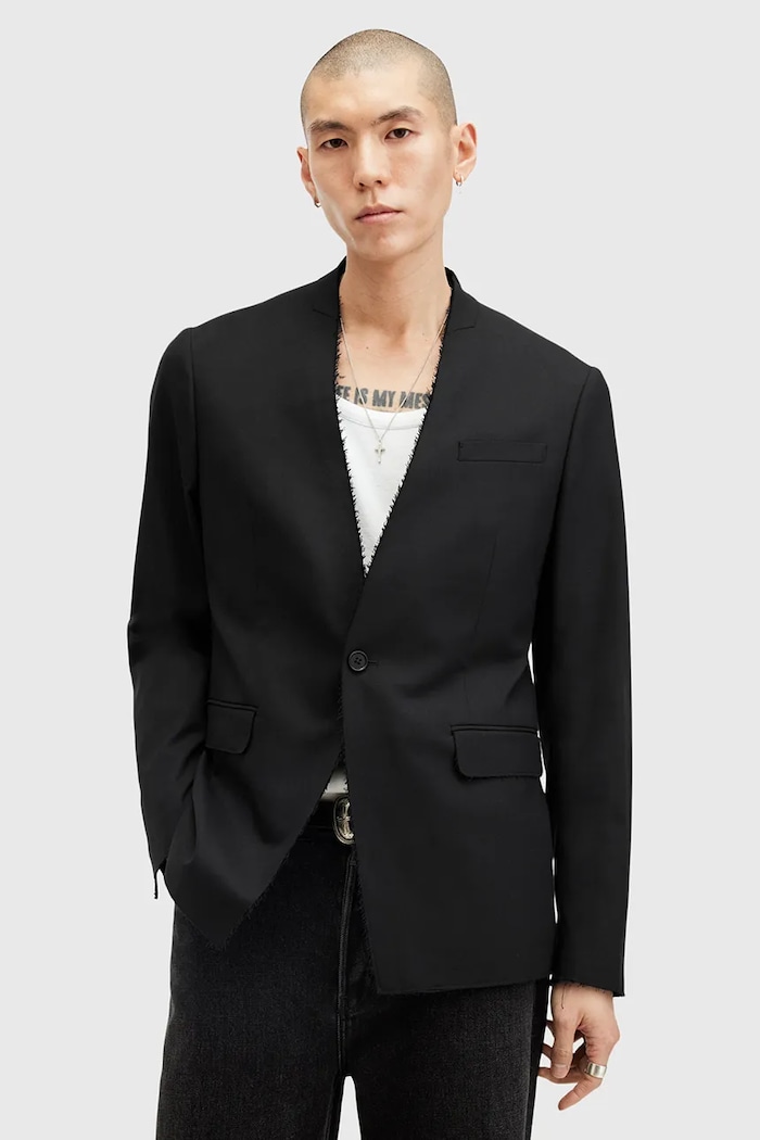 Μπλέιζερ με μίγμα μαλλιού AllSaints WREN μαύρο M007QB