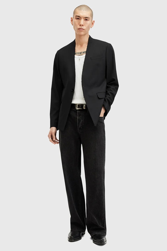 Μπλέιζερ με μίγμα μαλλιού AllSaints WREN M007QB μαύρο