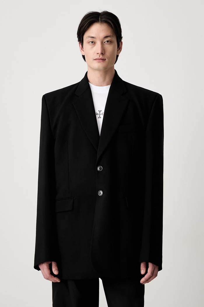 Vetements Logo Embroidered Single Breasted jednoradové sako s vlnou pánske vlna čierna UA66JA400B