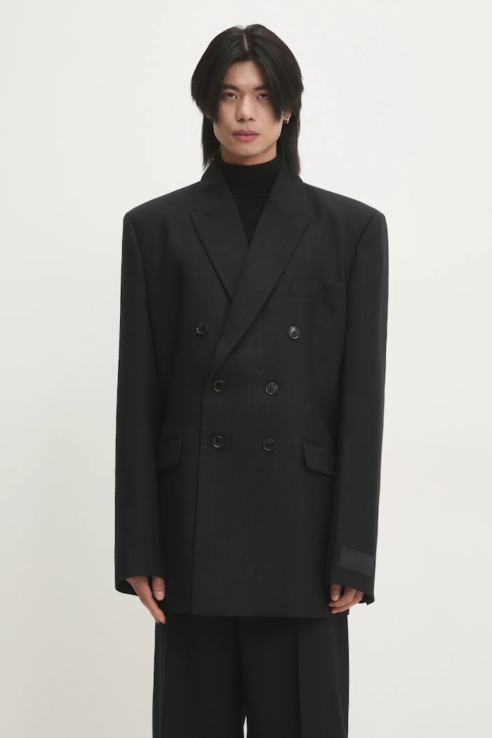 VETEMENTS marynarka wełniana Double Breasted Evening z podszewką czarny UA66JA450B1
