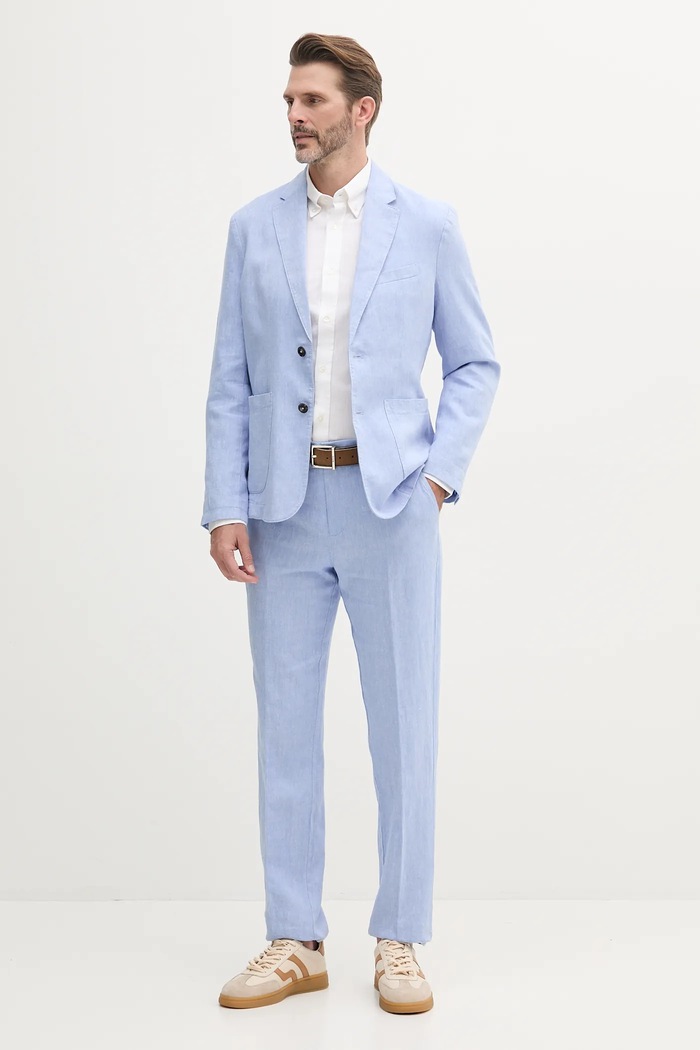 United Colors of Benetton marynarka lniana 23B3UW014 niebieski SS25