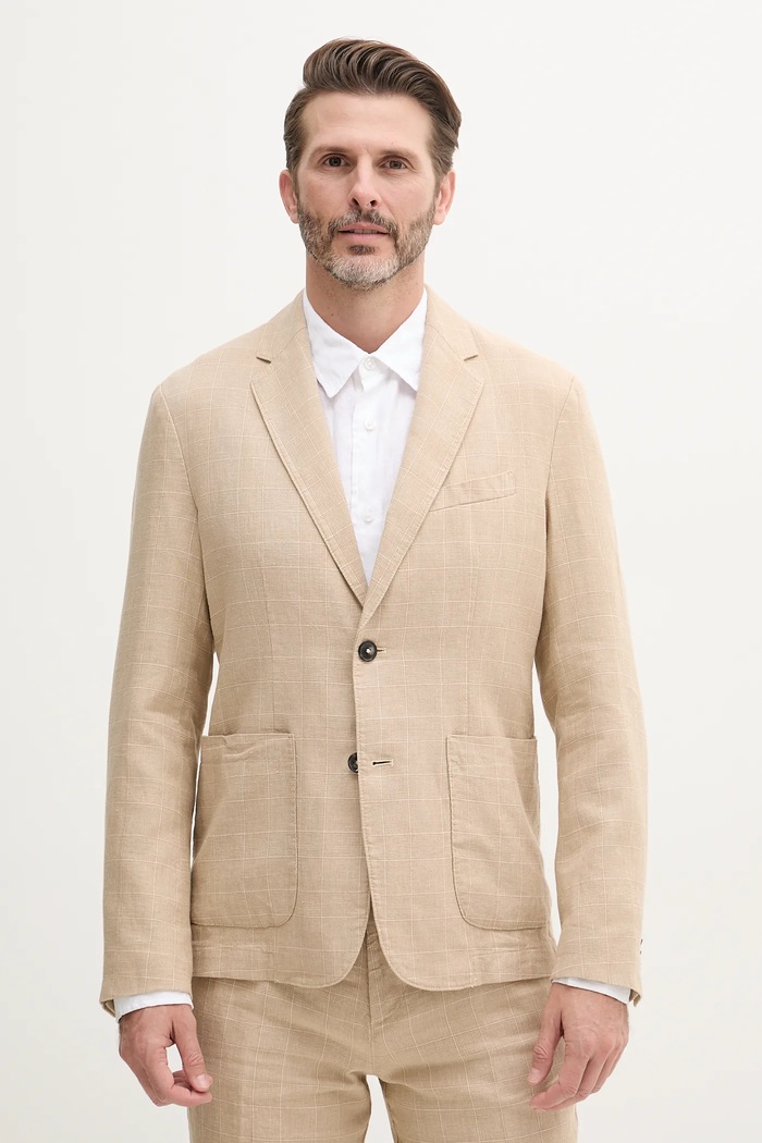 United Colors of Benetton marynarka lniana regular beżowy 23B3UW014