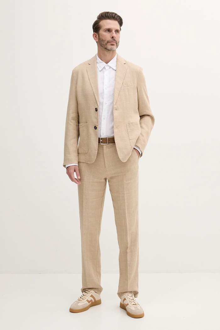 United Colors of Benetton marynarka lniana 23B3UW014 beżowy SS25