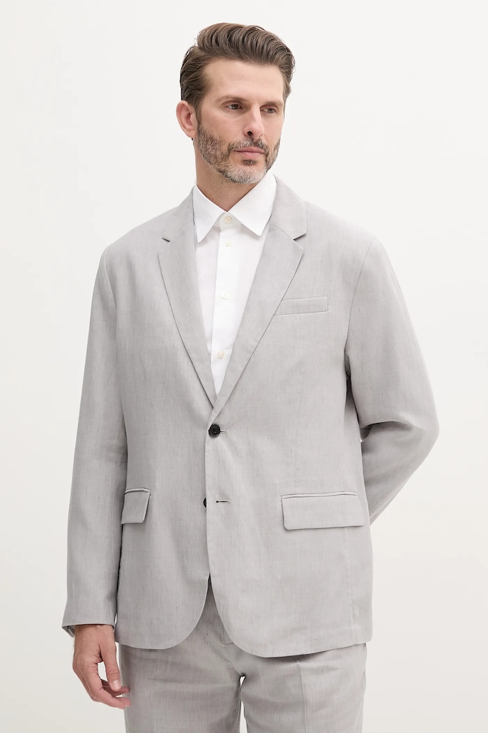 Ľanové sako Calvin Klein jednofarebný sivá LV04LB447G