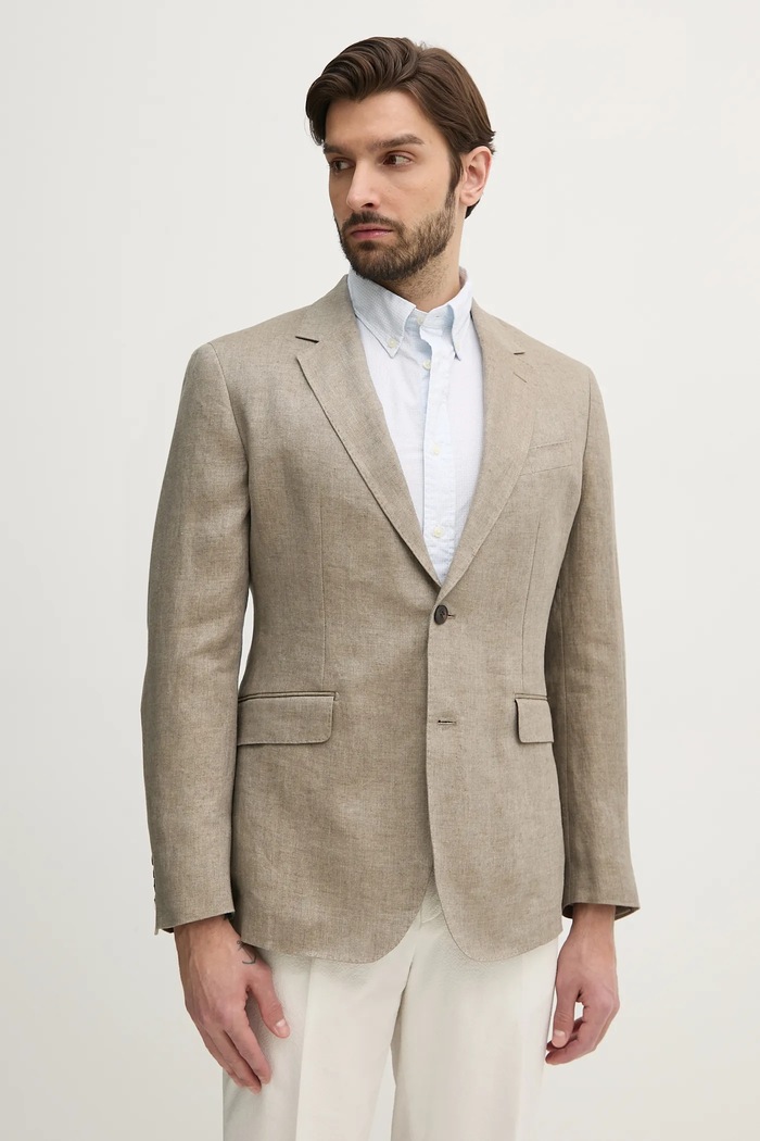 Hackett London marynarka lniana regular beżowy HM443515R