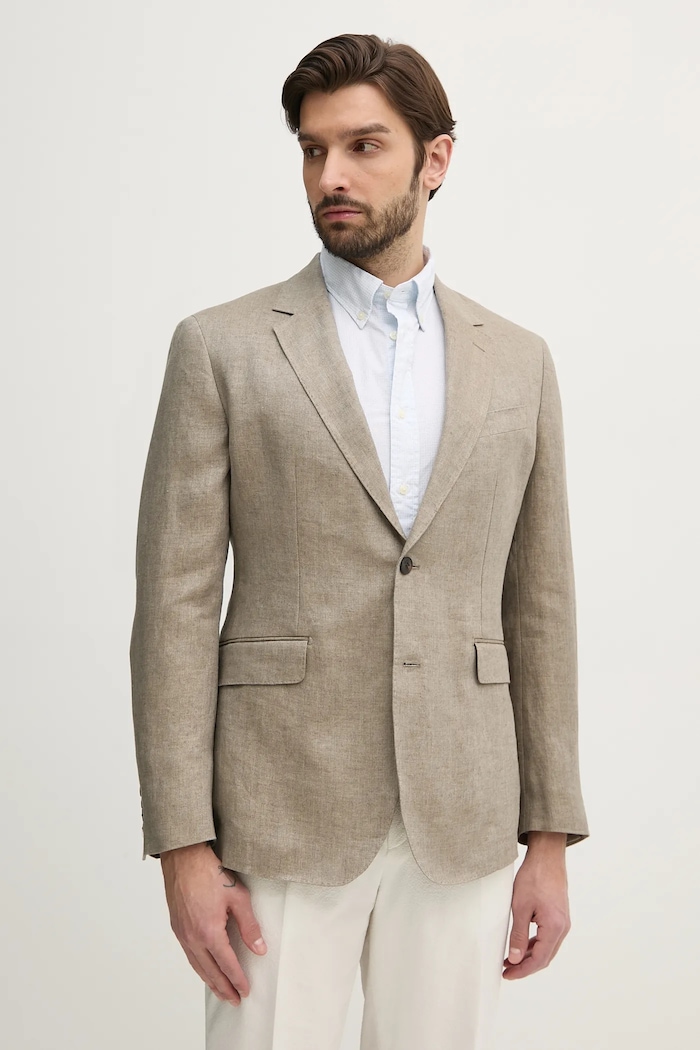 Hackett London marynarka lniana regular beżowy HM443515R