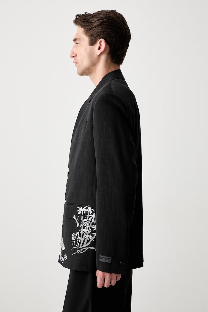 Kenzo σακάκι με πρόσμιξη μαλλιού Ανδρικό FF55VE1429RI.99 μαύρο SS25
