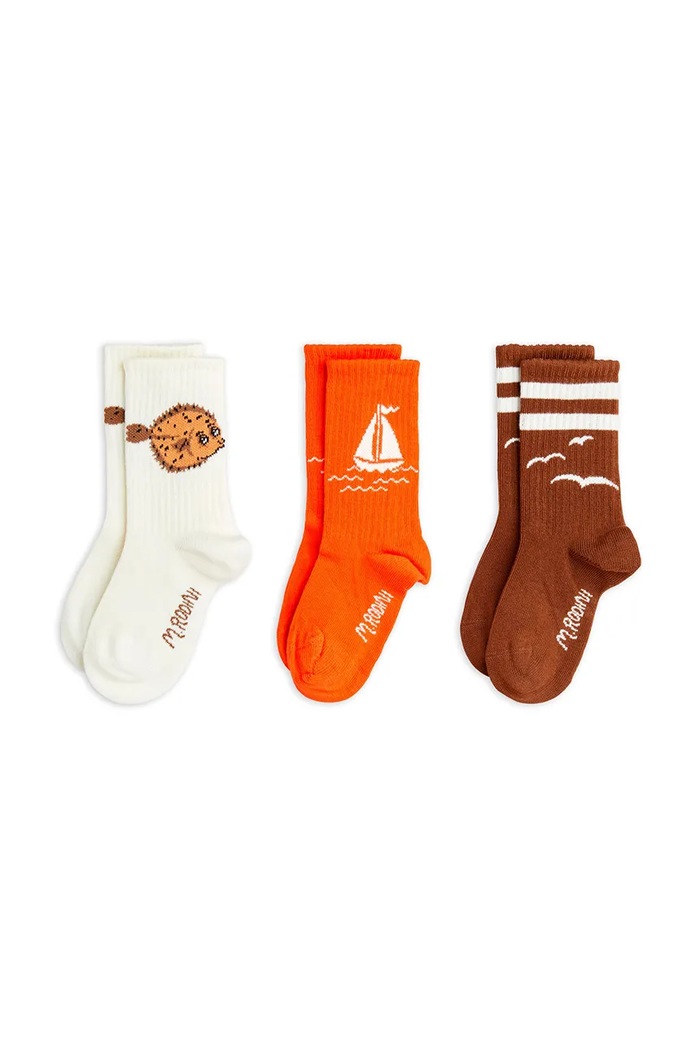 Παιδικές κάλτσες Mini Rodini Sailing boats 3-pack ψηλές κάλτσες πορτοκαλί 2526010500