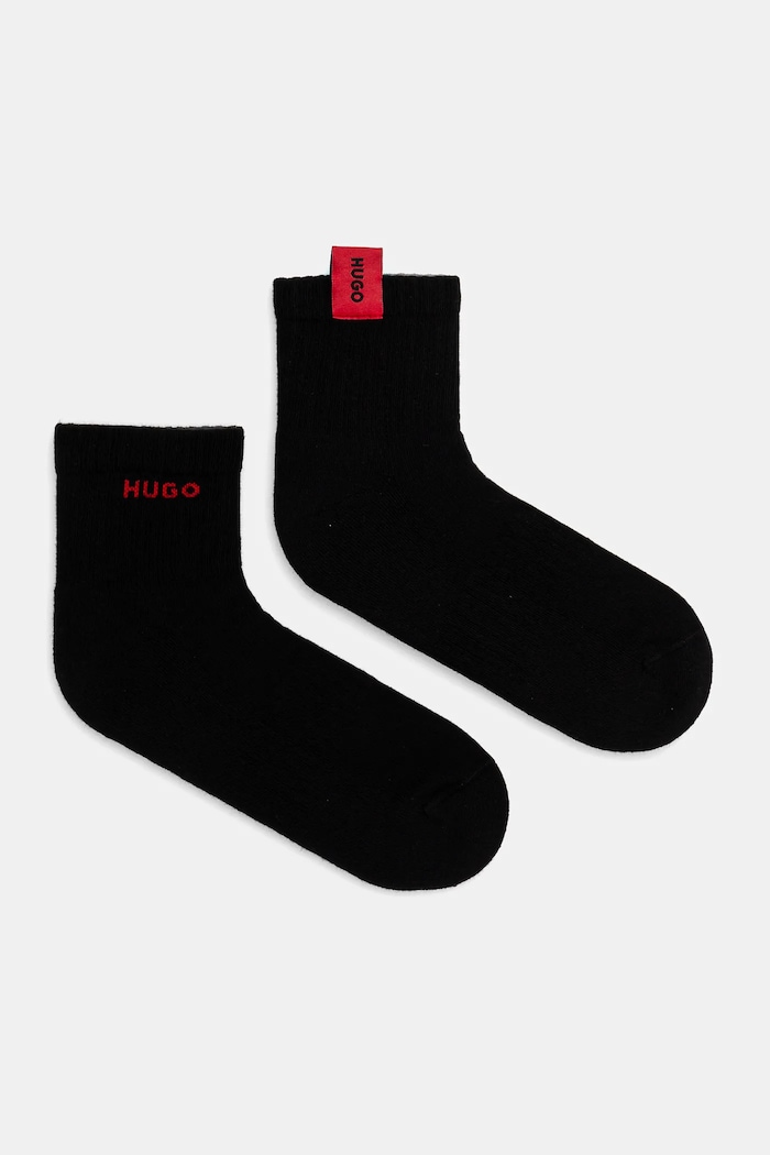 HUGO ciorapi de bumbac 2-pack 2P SH WOVEN LABEL CC sosete lungi negru 50531469
