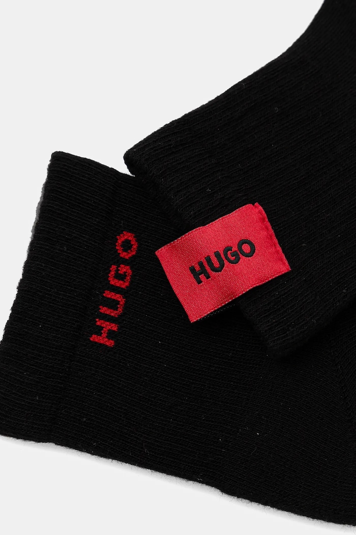 HUGO ciorapi de bumbac 2-pack 2P SH WOVEN LABEL CC 50531469 negru SS25