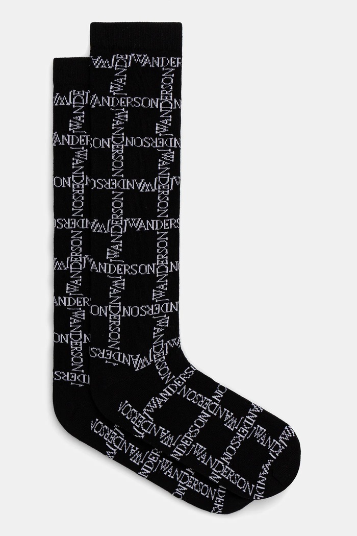 JW Anderson socks Logo Grid Long all-over print black KW1034.YN0273.901