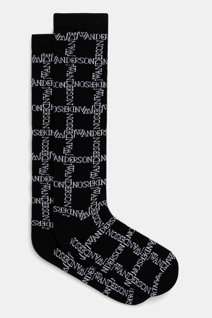 JW Anderson socks Logo Grid Long all-over print black KW1034.YN0273.901