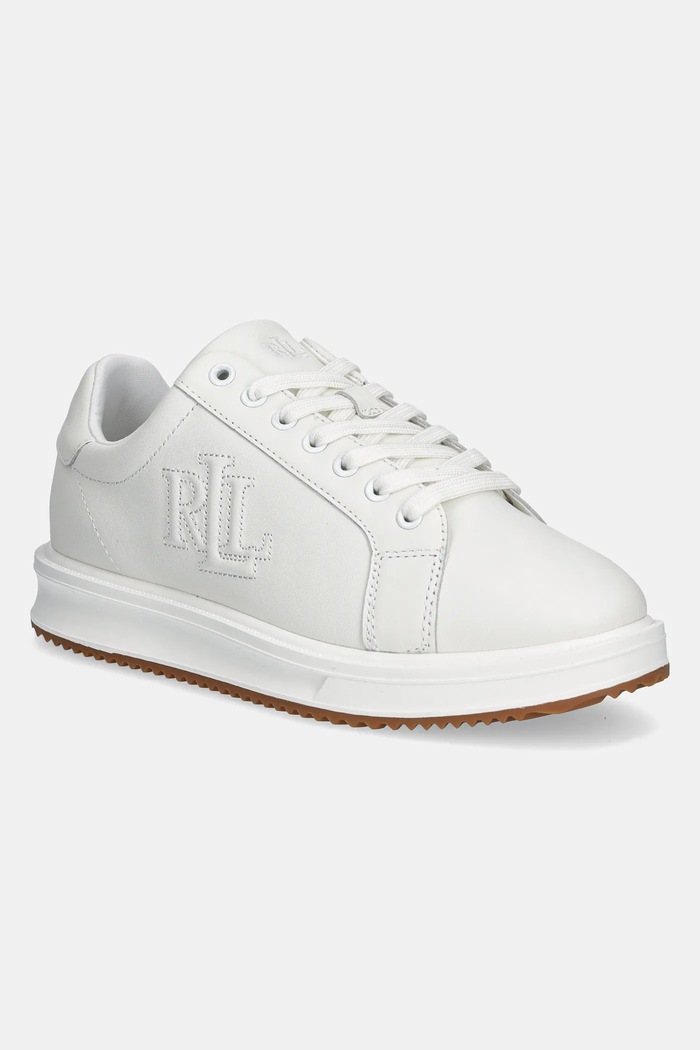 Kožené tenisky Lauren Ralph Lauren Ainsley plochá biela 802959228001.100