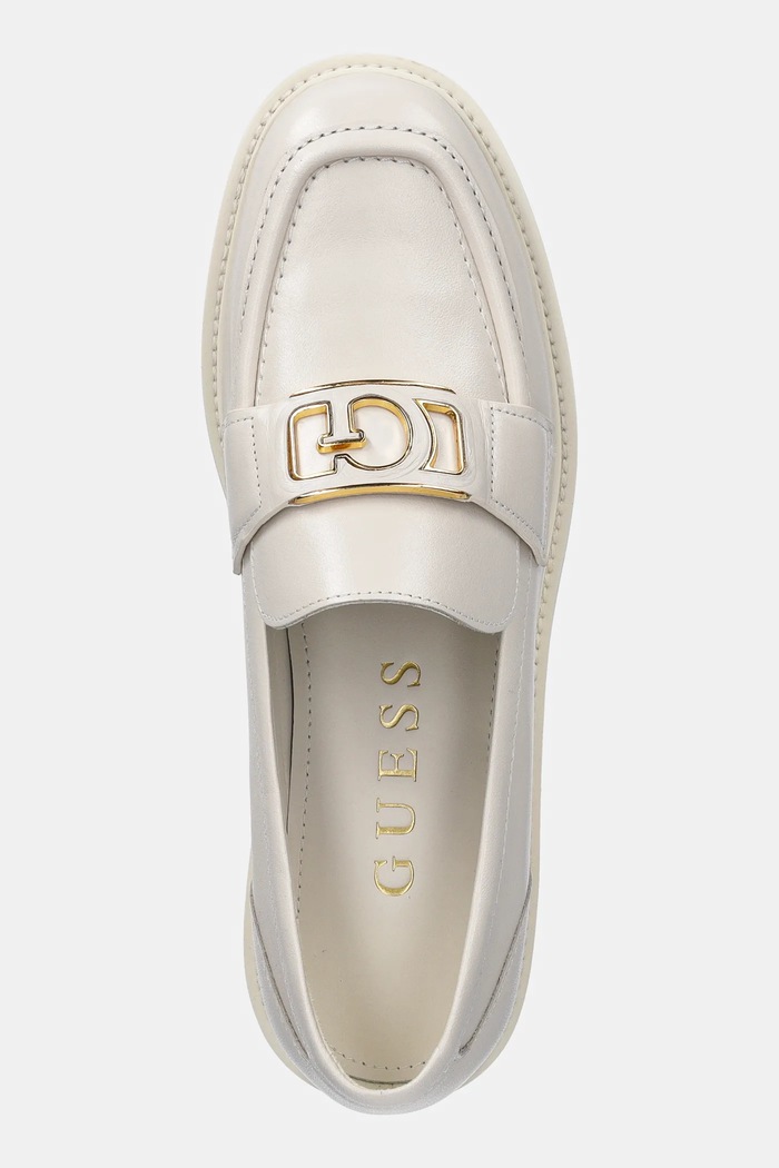 Guess mokasyny skórzane SHUTTLE beżowy FLPSHU.LEA14.IVORY