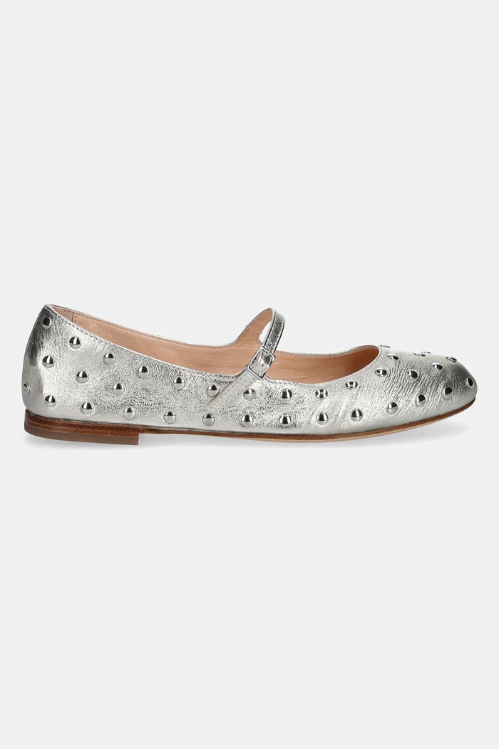 Kožené baleríny AGL Milly Strap D544036PCFOILE0244 stříbrná SS25