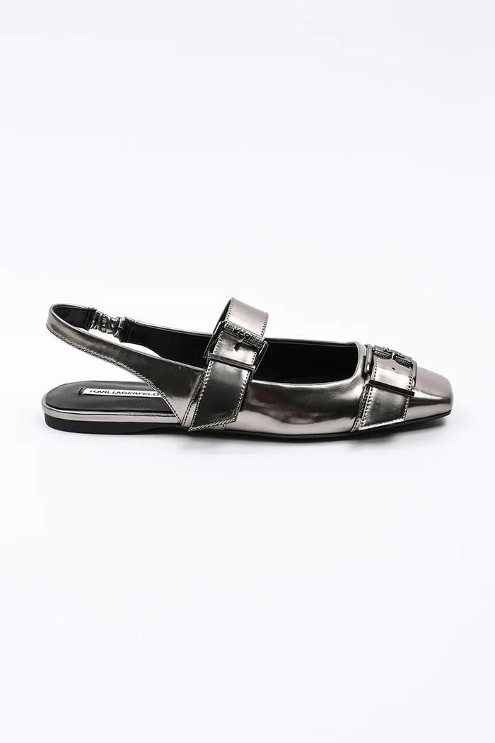 Karl Lagerfeld baleriny skórzane KONNIE odkryta pięta srebrny KL40186A.0SL