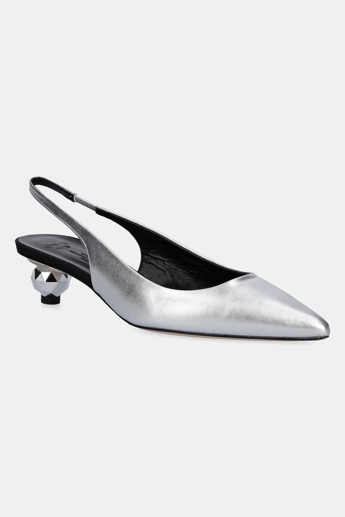 Weekend Max Mara czółenka skórzane GALLICO słupek srebrny 2515521034600.SILVER