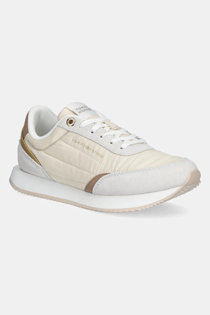 Sneakers boty Tommy Hilfiger ESSENTIAL RUNNER semišová kůže béžová FW0FW08332
