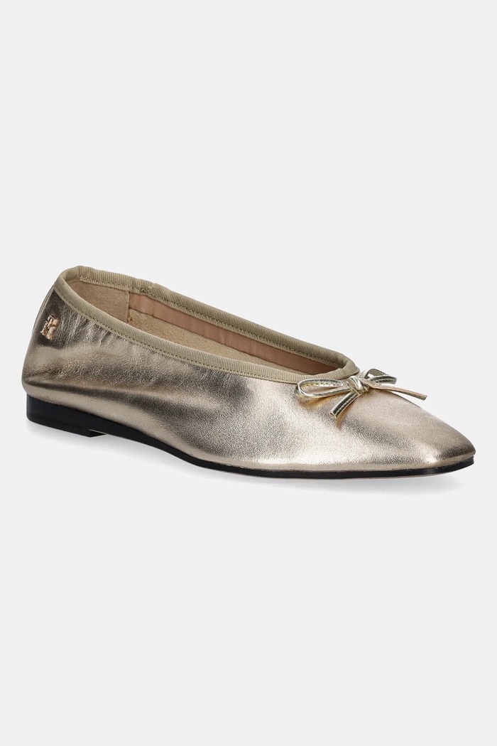 Kožené balerínky Tommy Hilfiger BALLERINA SOFT LEATHER METALLIC zlatá FW0FW08452