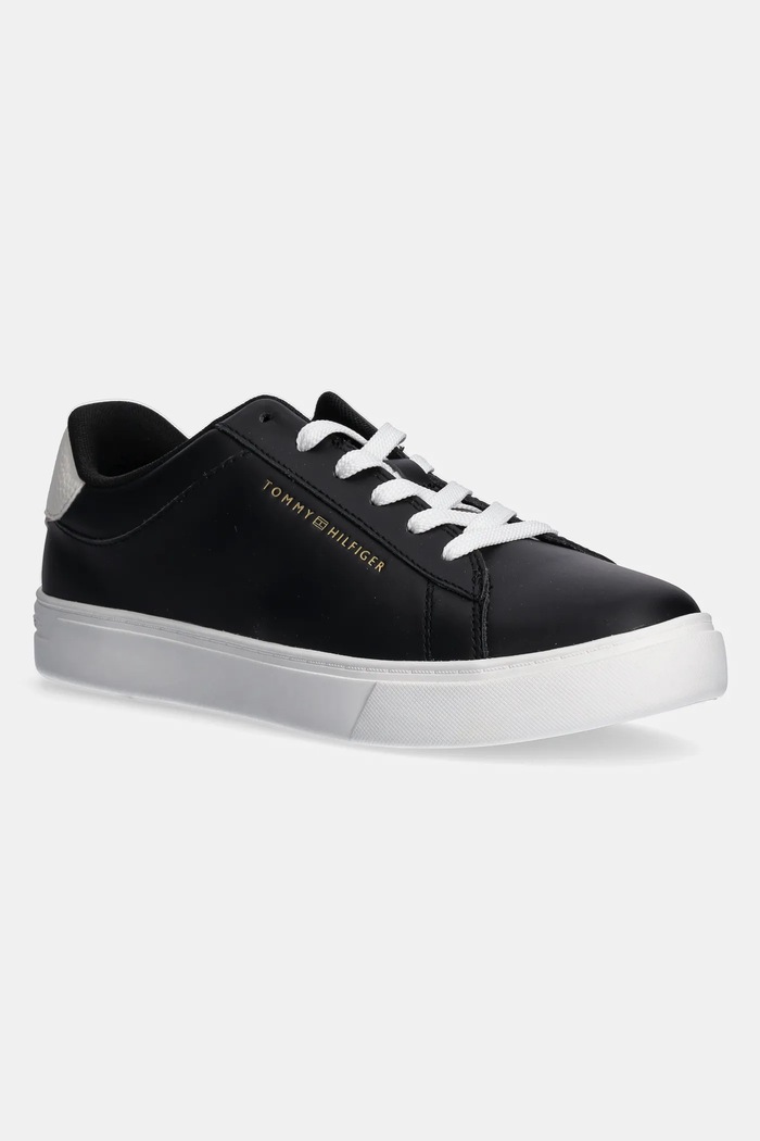 Kožené sneakers boty Tommy Hilfiger ESSENTIAL COURT SNEAKER plochá černá FW0FW08320