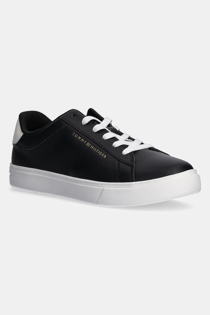 Kožené sneakers boty Tommy Hilfiger ESSENTIAL COURT SNEAKER plochá černá FW0FW08320