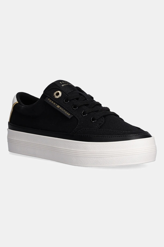 Tenisky Tommy Hilfiger ESSENTIAL VULC TEXTILE SNEAKER plochá černá FW0FW08323