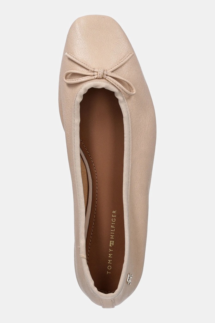 Kožené baleríny Tommy Hilfiger BALLERINA SOFT LEATHER béžová FW0FW08355