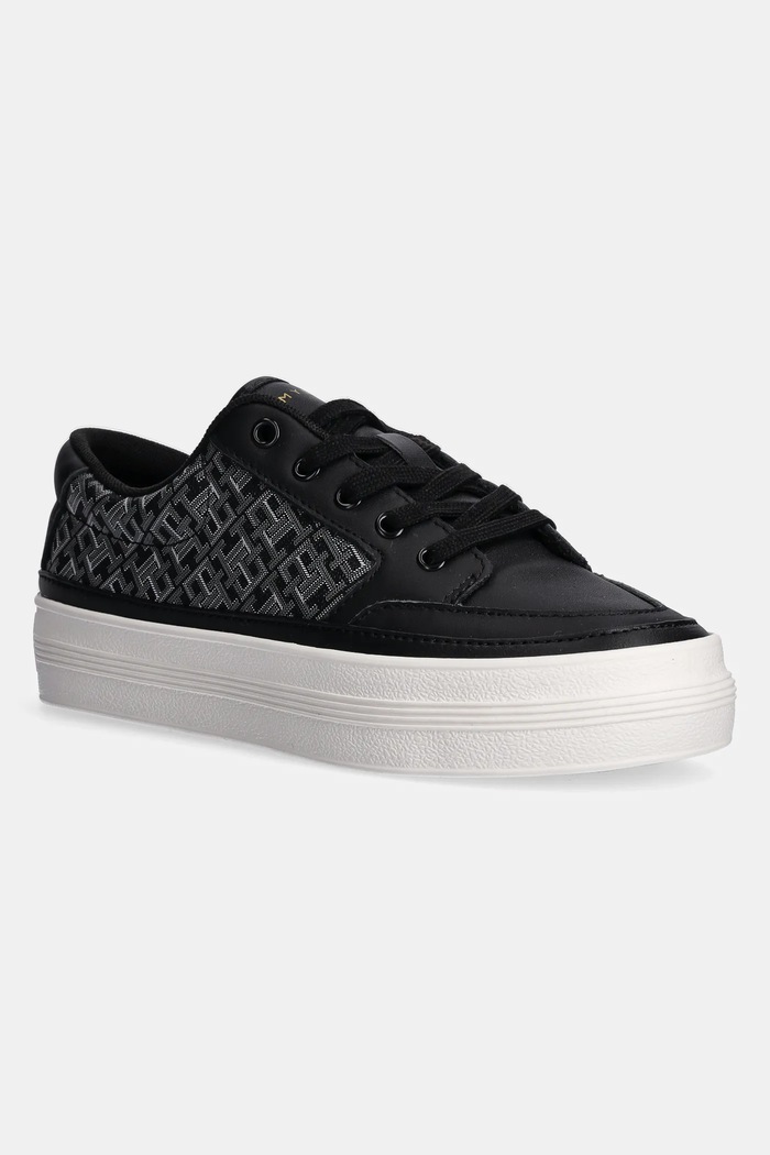 Δερμάτινα sneakers Tommy Hilfiger VULC LEATHER SNEAKER MONOGRAM πλατφόρμα μαύρο FW0FW08331