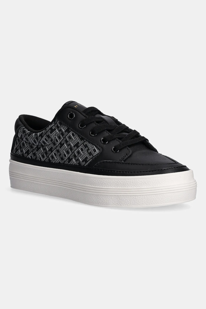 Δερμάτινα sneakers Tommy Hilfiger VULC LEATHER SNEAKER MONOGRAM πλατφόρμα μαύρο FW0FW08331