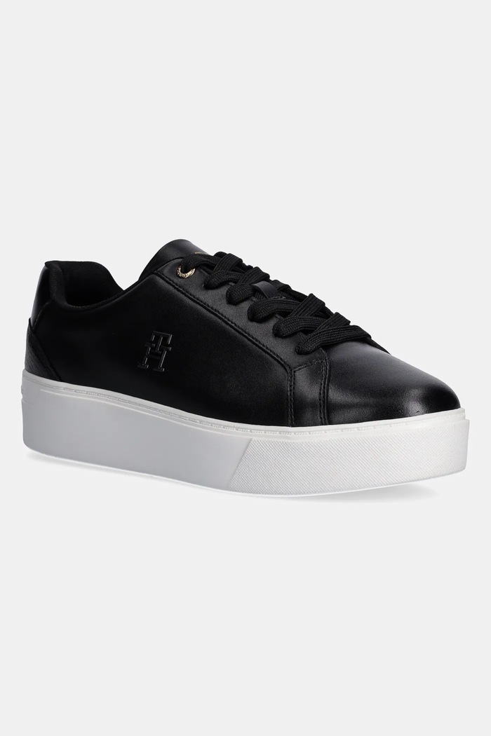 Kožne tenisice Tommy Hilfiger TH PLATFORM COURT SNEAKER platforma crna FW0FW08614