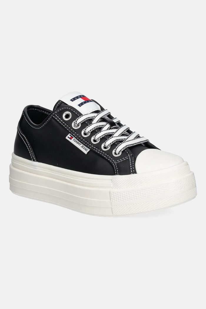 Tommy Jeans bőr tornacipő TJW FOXING VULC LC LEATHER platformos fekete EN0EN02714