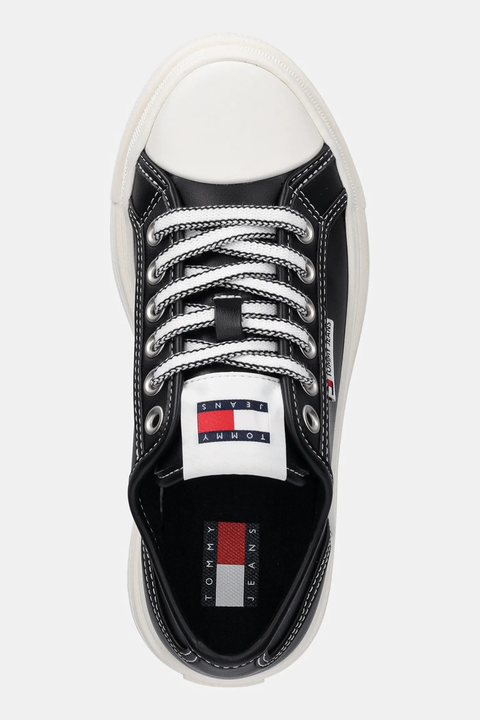 Tommy Jeans bőr tornacipő TJW FOXING VULC LC LEATHER fekete EN0EN02714