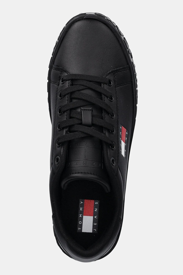 Δερμάτινα sneakers Tommy Jeans TJW LOGO SNEAKER ESS μαύρο EN0EN02703